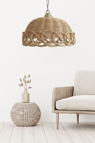 Turkish Belkıs Rattan Rattan Bambu Hasır Sarkıt Avize 35 Cm Zincirli Eskitme Sarkıt