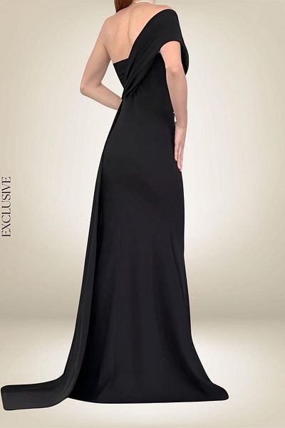 Mossta Rochie de seara neagra fara bretele pe un umar