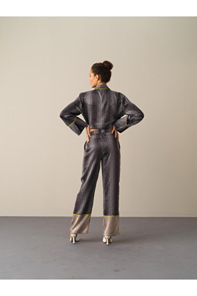 Xint Kadın Siyah Desenli Saten Pantolon