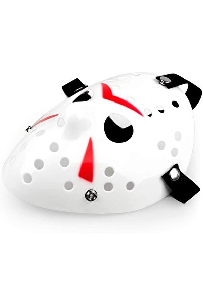 Skygo Beyaz Renk Kırmızı Çizgili Tam Yüz Hokey Jason Maskesi Hannibal Maskesi