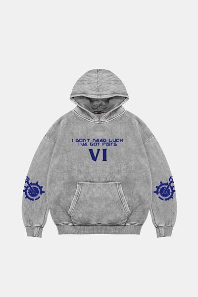 Bak Moda Vi Arcane Printed Oversize Unisex Washed White Hoodie