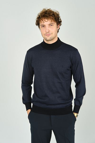Woolen World Мъжки пуловер с поло яка, трикотаж, 5223, тъмносин