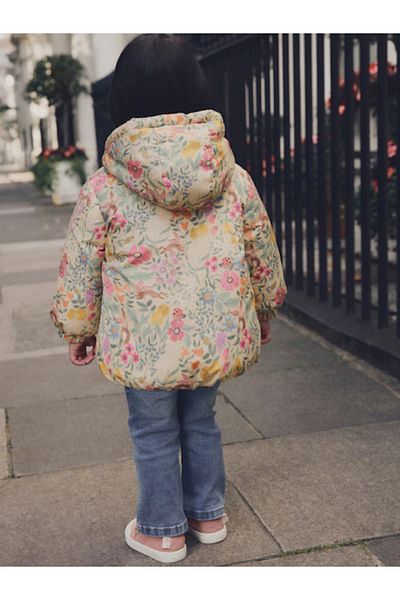 Next Baby Organic Cotton Padded Waterproof Floral Yellow Girl's Coat Alye25130
