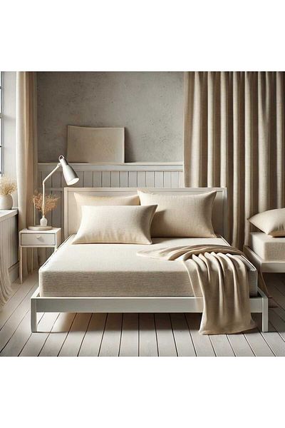Home طقم ملاءات قطن رانفورس مزدوج - مطاط، طقم غطاء وسادة 180*200/50*70