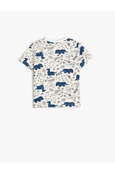 Koton Cotton Short Sleeve Dinosaur T-Shirt - Crew Neck