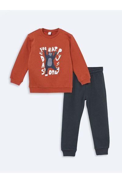 LC Waikiki Crew Neck Printed Boys Sweatshirt and Sweatpants Bottom Set of 2