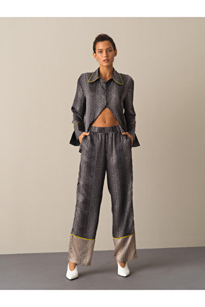 Xint Kadın Siyah Desenli Saten Pantolon