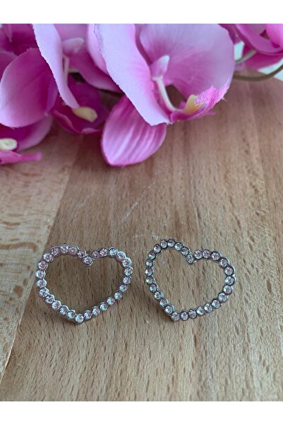 Pelin Aksesuar Taşlı Silver Kalp Küpe