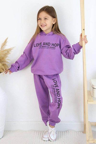 Riccotarz Love And Hope Printed - Σετ φούτερ και φούτερ για κορίτσια μωβ χτενισμένα βαμβακερά