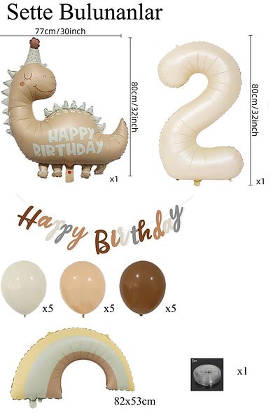 Patladı Gitti Retro 2 Year Old Dinosaur Concept Birthday Set