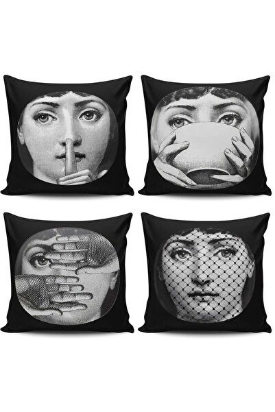 Alkan Homes 4-Piece Combination Fornasetti Figured Digital Printed Throw Pill...