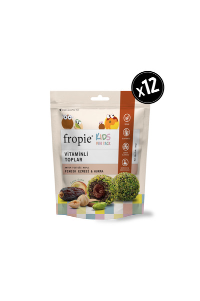 FROPİE Mini Kids Vitamin Topları - Antep Fıstığı Kaplı & Fındık Ezmeli 32gr x 12