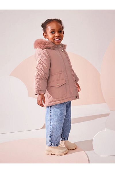 Next Baby 100% Organic Cotton Padded Hooded Fleece Lined Girl's Pink Parquet/Coat Alyq81815