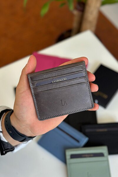 La La'Graccio Paris La'Graccio Paris Unisex Balia Натуральна шкіра Карт-холдер Crazy Сірий