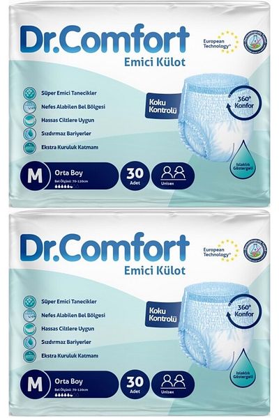 Dr.Comfort Adult Absorbent Diaper Panties - M-Medium 60 Pieces (2Pk*30)