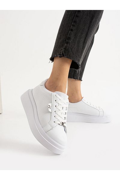 Alemdar Shoes Osim White Genuine Leather Lace-Up Women's Sneakers