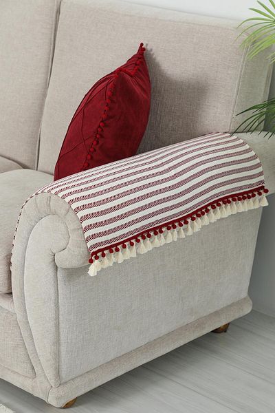 Aisha's Design 65X65 cm Armrest Set with Striped Pompom and Tassel Detail - Kc-10
