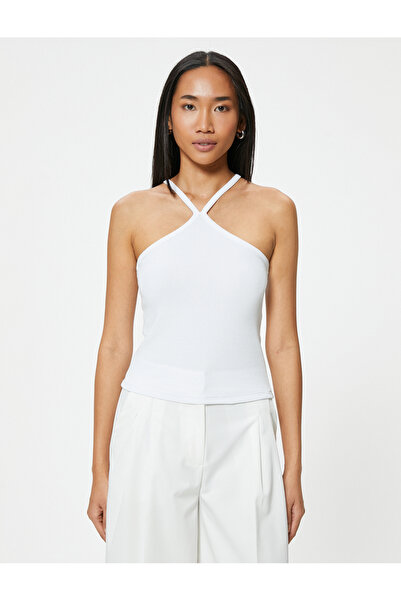 Koton Cotton Halter Collar Ribbed Top