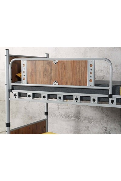 ARGİMO Elegan Genç Çocuk Odası Ahşap Başlıklı Metal Ranza Ve Karyola 90x200