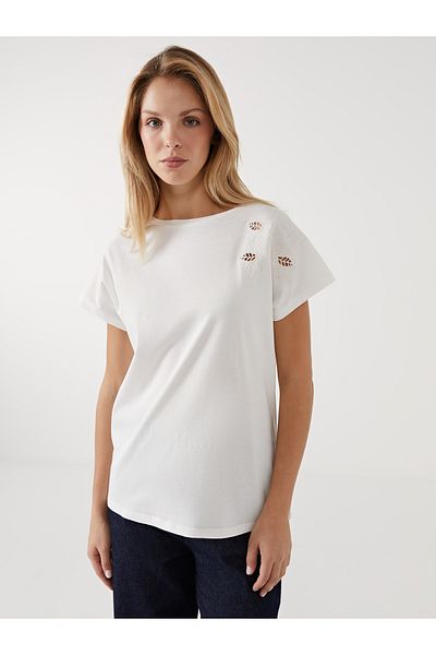 LC Waikiki Damski T-shirt z okrągłym dekoltem i haftem
