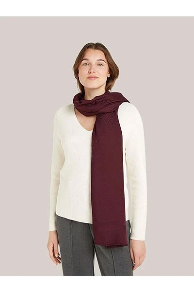Tommy Hilfiger Women's Jacquard Burgundy Scarf