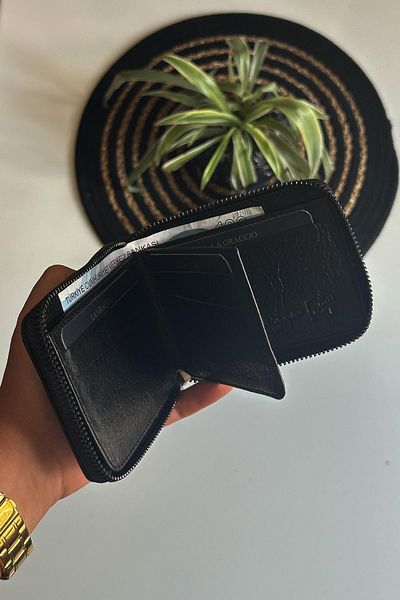 La La'Graccio Paris Мъжки портфейл от естествена кожа с цип и RFID защита - La'graccio Paris Lancy Black