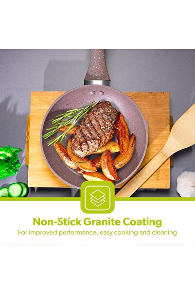 ROYALFORD 22Cm Smart Fry Pan - 5 Layer Granite Non-Stick Coating, Beige