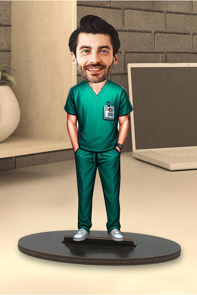 Fotomcity Kişiye Özel Fotoğraflı Erkek Doktor Tasarımlı Karikatür Biblo