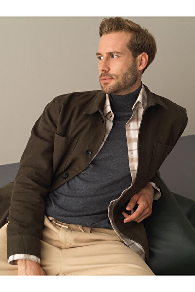 Xint Erkek Haki %100 Pamuk Regular Fit Gömlek Ceket