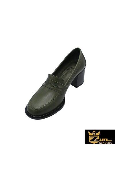 Zaim Kundura Kadın Haki Hakiki Deri Ayakkabı