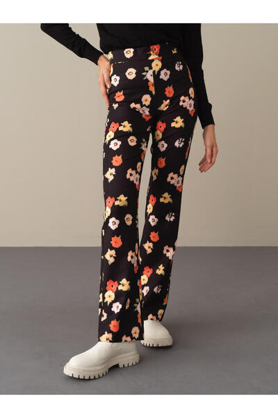 Xint Kadın Siyah Pamuk Dokulu Regular Fit Desenli Pantolon