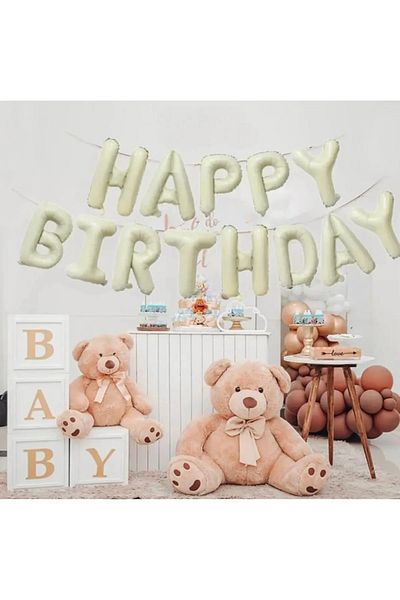 aşkın concept Cream Color Happy Birthday Foil Balloon Set 36 cm 1 Piece Birthday Party Balloon