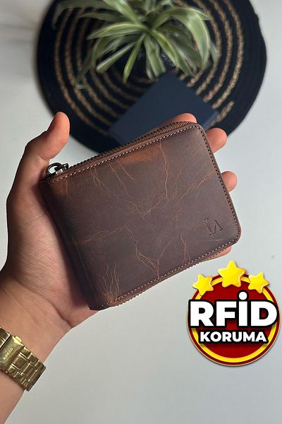 La La'Graccio Paris Мъжки портфейл от естествена кожа с цип и RFID защита Paris Lancy Crazy Layer