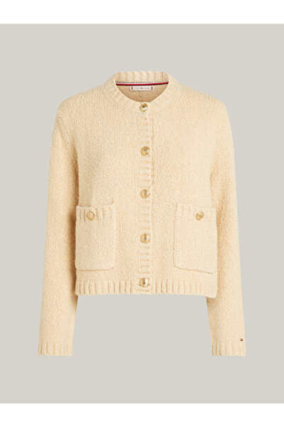 Tommy Hilfiger Kadın Cep Detaylı Düğme Kapamalı Regular Fit Bej Hırka WW0WW44473-AEX