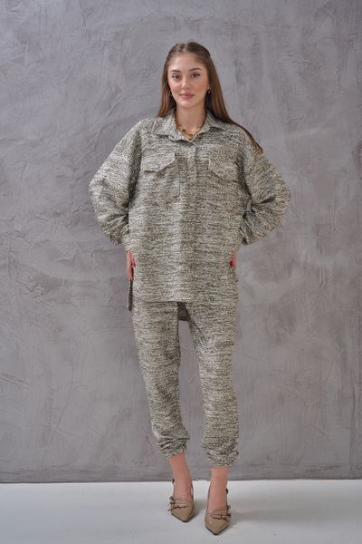 SHUGAA Rude Pocket Detail Channil Fabric Design Shirted Set