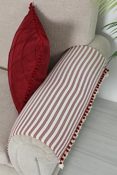 Aisha's Design 65X65 cm Armrest Set with Striped Pompom and Tassel Detail - Kc-10