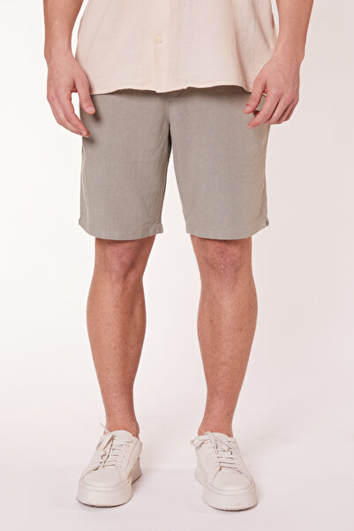 BRACCAS Ανδρικό σορτς Jogger με ελαστική μέση με κορδόνια λινό με λεπτή εφαρμογή πράσινο