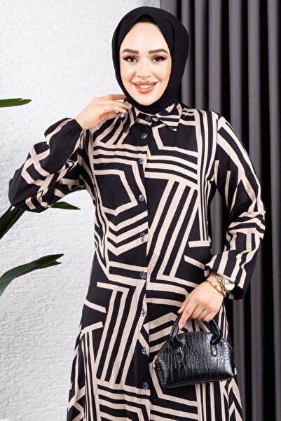 SGS Μαύρος τουνίκ από βισκόζη με γεωμετρικό σχέδιο