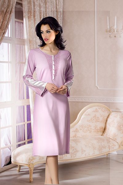 Doremi Long Sleeve Comfortable Combed Nightgown