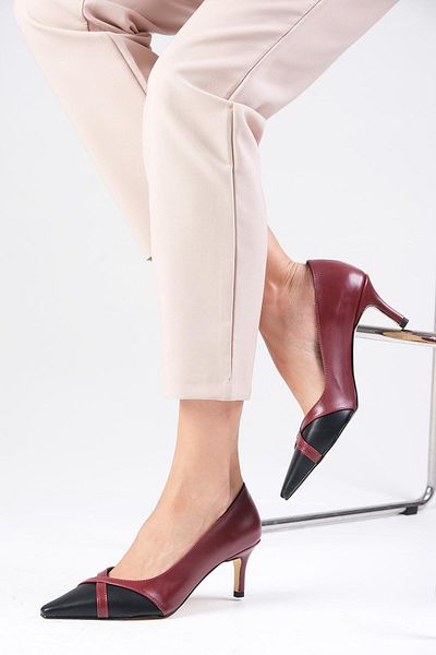 Mio Gusto Felice Women's Heeled Shoes - Claret Red Black, Blunt Pointed Toe