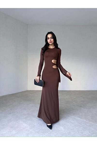 Mooi Butik Φόρεμα Maxi BRANKA με ανοιχτό πλάι 3010 - Bitter Brown