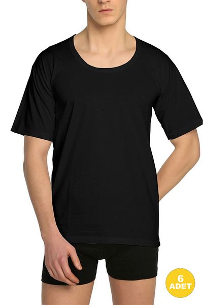 CENNETOĞLU Men's Wide Collar Combed Cotton Undershirt 6 Pack
