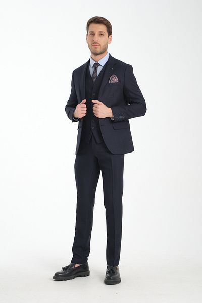 Frappoli Κοστούμι Slim Fit Χοντρό μονόχρωμο γιακά με διπλό σκίσιμο φόδρα