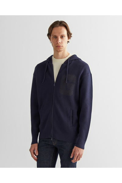 Gant Erkek Lacivert Regular Fit Kapüşonlu Logolu Hırka