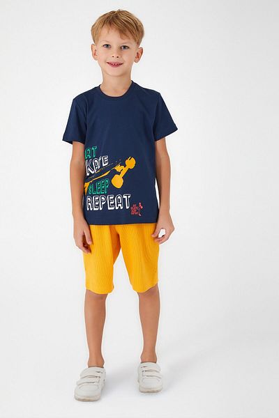 Rolypoly Sleep Repeat Navy Blue Boy Bermuda Suit