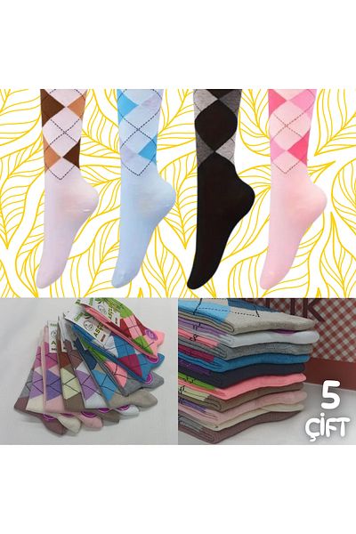 Asçelik Pastel Colored Plaid Socket - Pack of 5