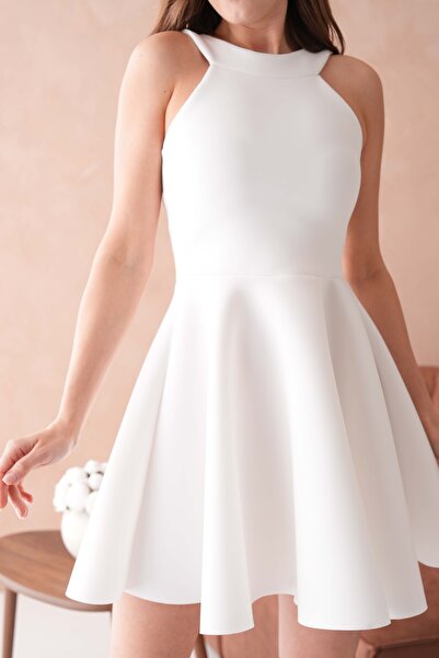 WOMAN VISION Dámské bílé elastické potápěčské minišaty bez rukávů 2165