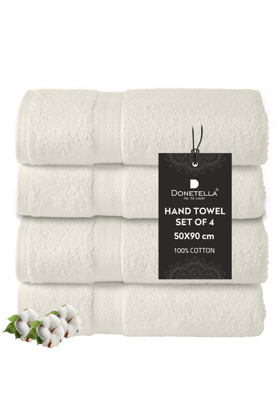 Donetella Heringbon 4-Piece 100% Cotton Hand Towel Set 50X90Cm | Hand Towel Set