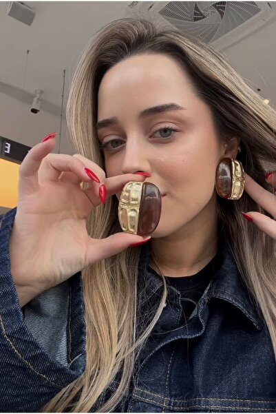 Niceboutique Design Gold Brown Eva Earrings