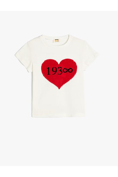 Koton Tricou din bumbac Imprimat Ataturk - Paiete, Decolteu Crew, mânecă scurtă